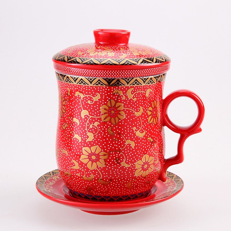 Tea Talent Porcelain Tea Cup with Infuser Lid and Saucer Sets - Chinese Jingdezhen Ceramics Coffee Mug Teacup Loose Leaf Tea Brewing System for Home Office - Image 4